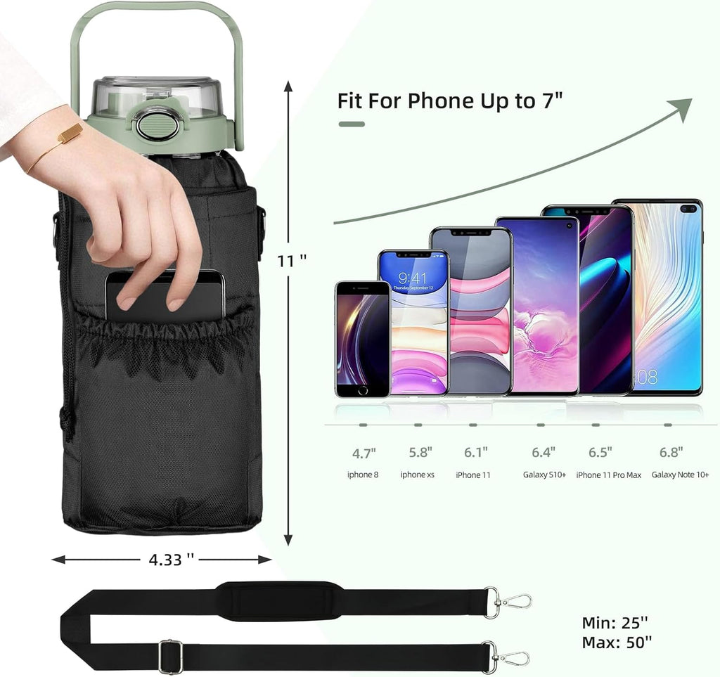 64oz Glass Water Bottle with Straw and Sleeve Half Gallon Motivational Water Bottle with Time Marke and Strap 2L Leakproof Borosilicate Reusable Water Jug for Gym Outdoors