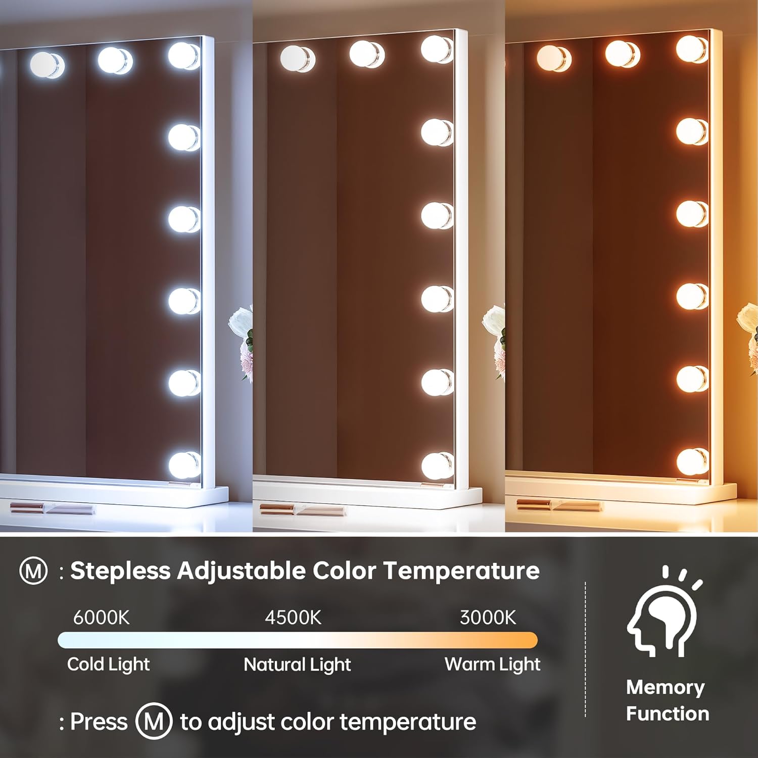 ZL ZELing Vanity Mirror Makeup Mirror with Lights,31.49" x 23.62"Large Tabletop Light up Mirror with 18Bulbs,10X Magnification,USB Charging Port,3 Color Touch Control Dimmable Lights.