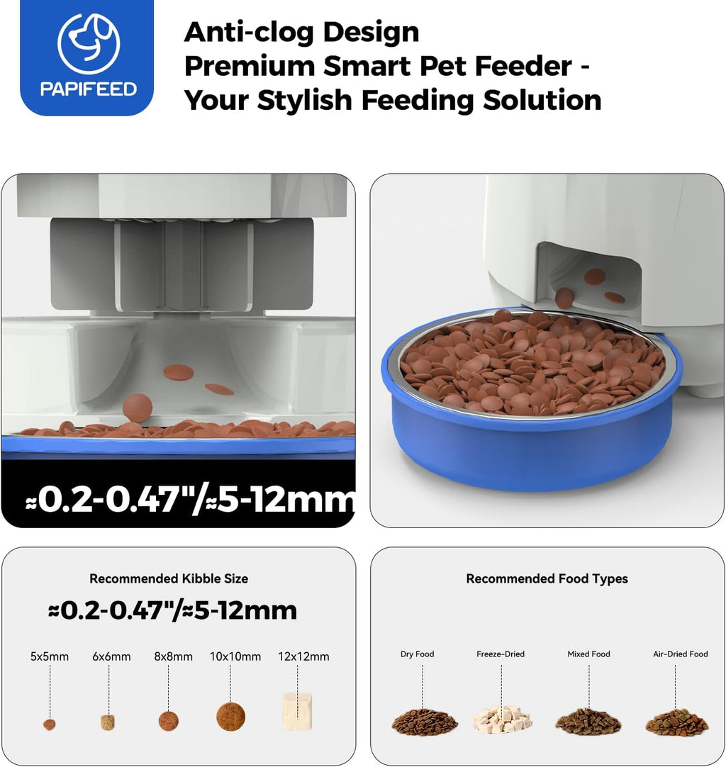 PAPIFEED Automatic Cat Feeder, 2.4G WiFi Auto Cat Food Dispenser with App Control, 3L Auto Pet Feeder with Dual Power Supply, Detachable for Easy Clean for Cats and Small Dogs, Blue