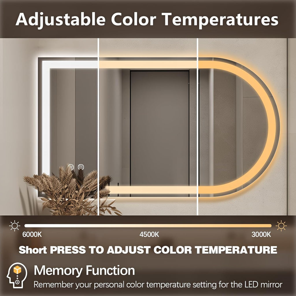 Niccy Arched LED Bathroom Mirror, 40x24 Arch Wall Mounted Frameless Bathroom Mirror for Vanity, Smart Lighted Frontlit Mirrors with Memory Function for Bathroom Bedroom Beauty Hair Salon