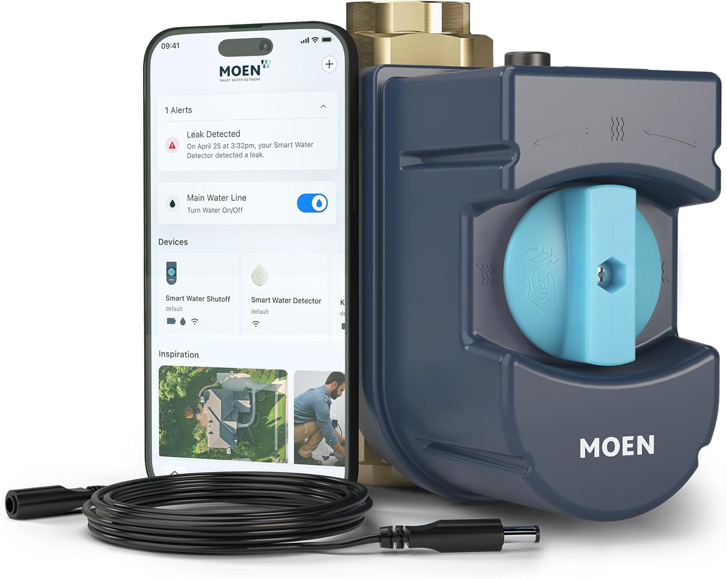 Moen Flo Smart Water Monitor and Automatic Shutoff Sensor, Wi-Fi Connected Water Leak Detector for 1-1/4-Inch Diameter Pipe, 900-002