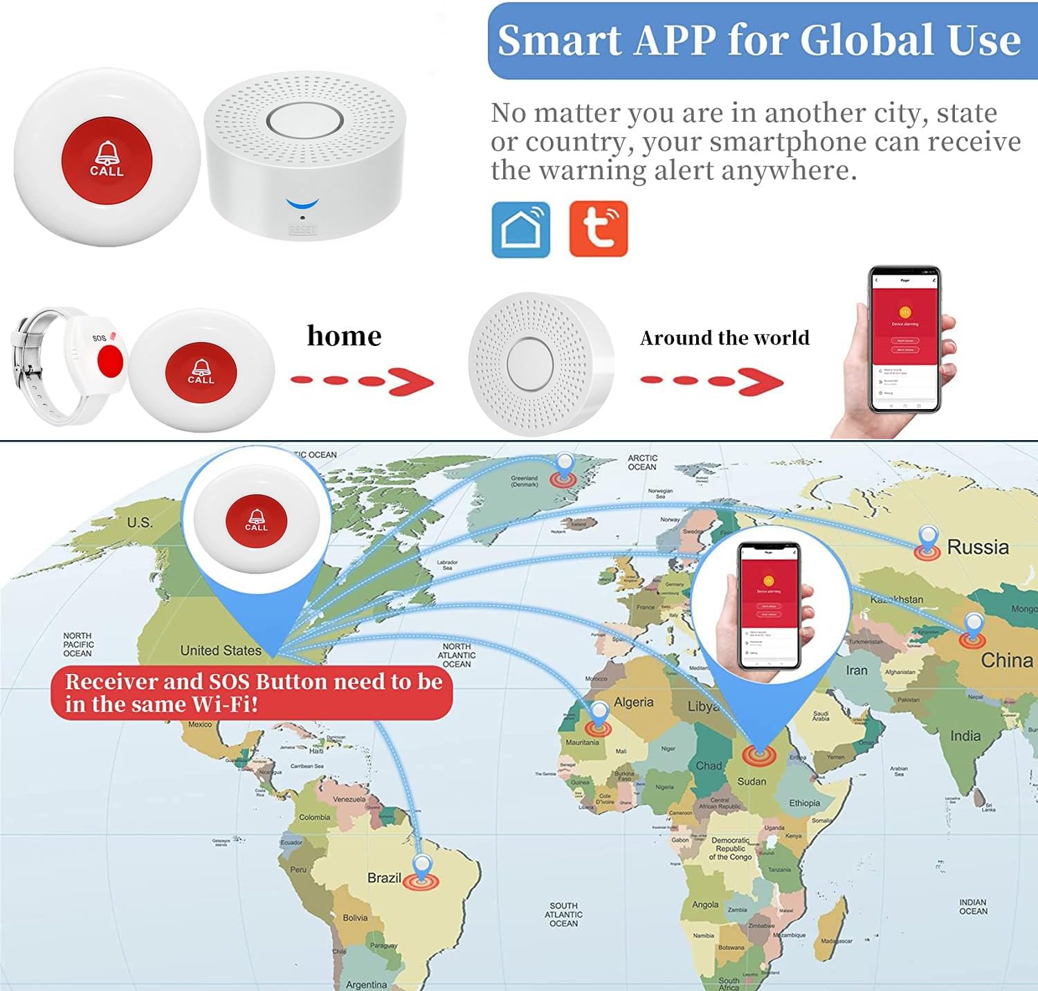 WiFi Caregiver Pager Call Button Wireless Nurse Alert Call Bell Emergency Alert Pager at Home for Elderly Patients