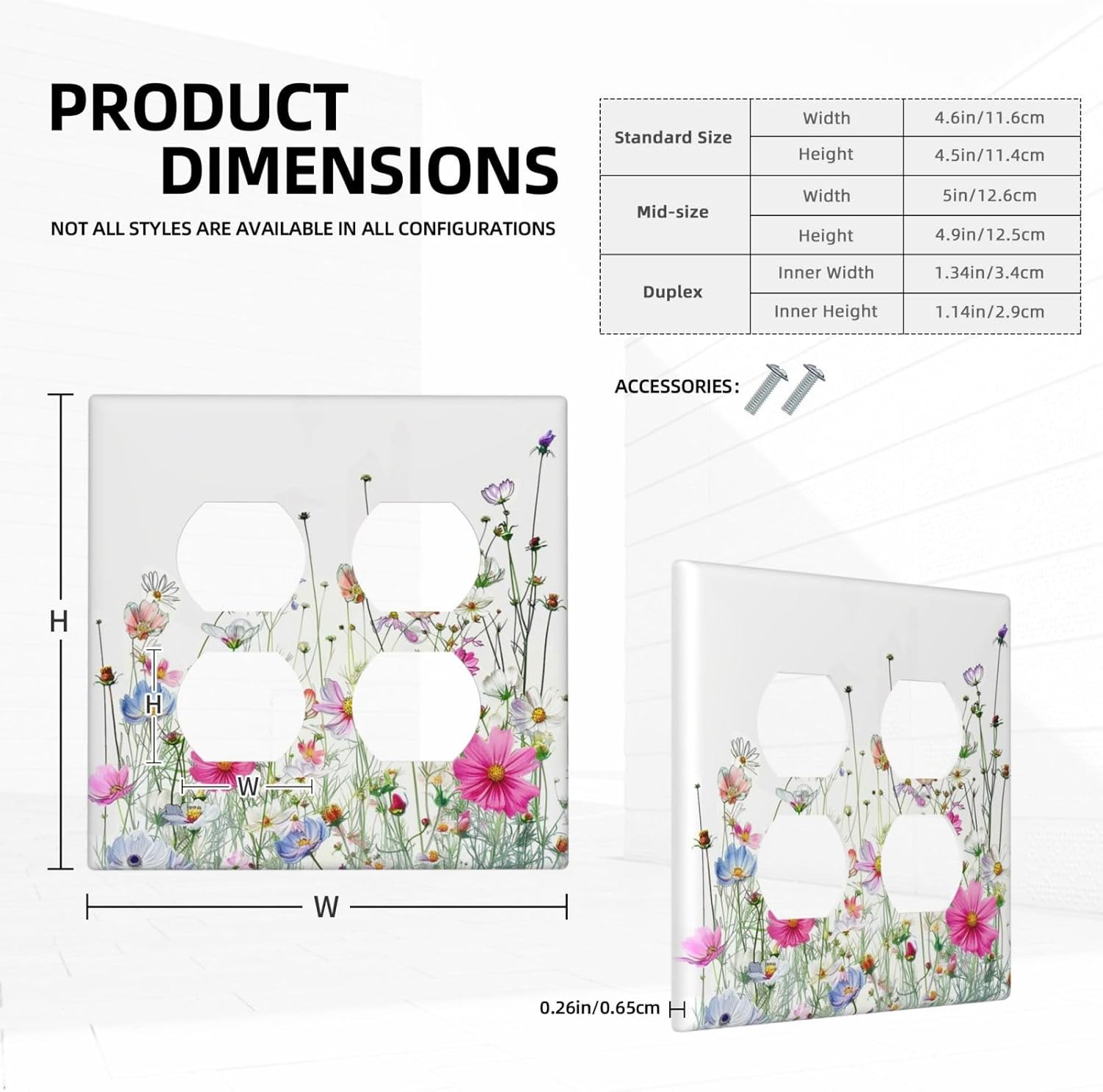 Outlet Covers Boho Colorful Flowering Plant Wild Flower 2 Gang Double Duplex Decorative Light Switch Covers Electrical Wallplates Socket Faceplate For Bed Room Living Room Decor
