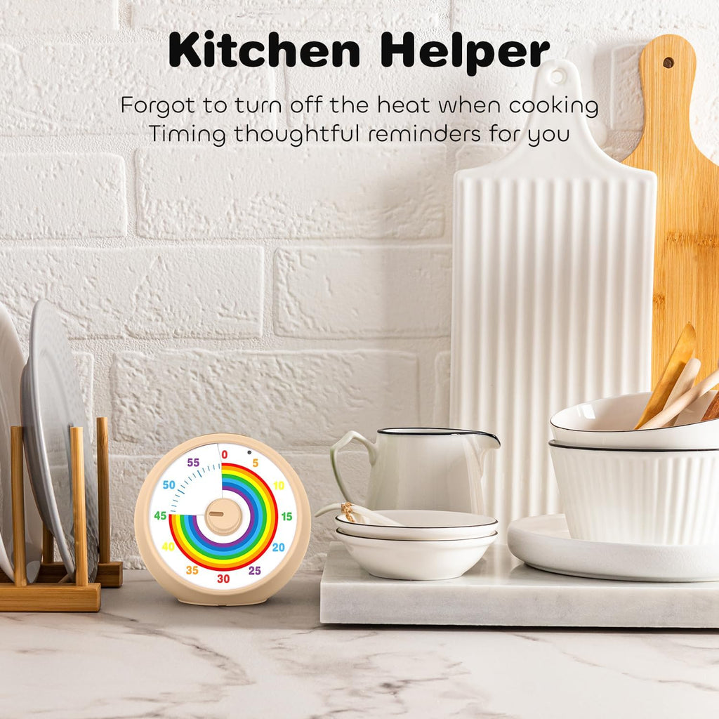 Visual Timer for Kids, 60-Minute Countdown Timer for Classroom Office Kitchen, Desk Timer Kids Time Management Tools with Silent Operation, Pomodoro Time Rainbow Pattern(Khaki)