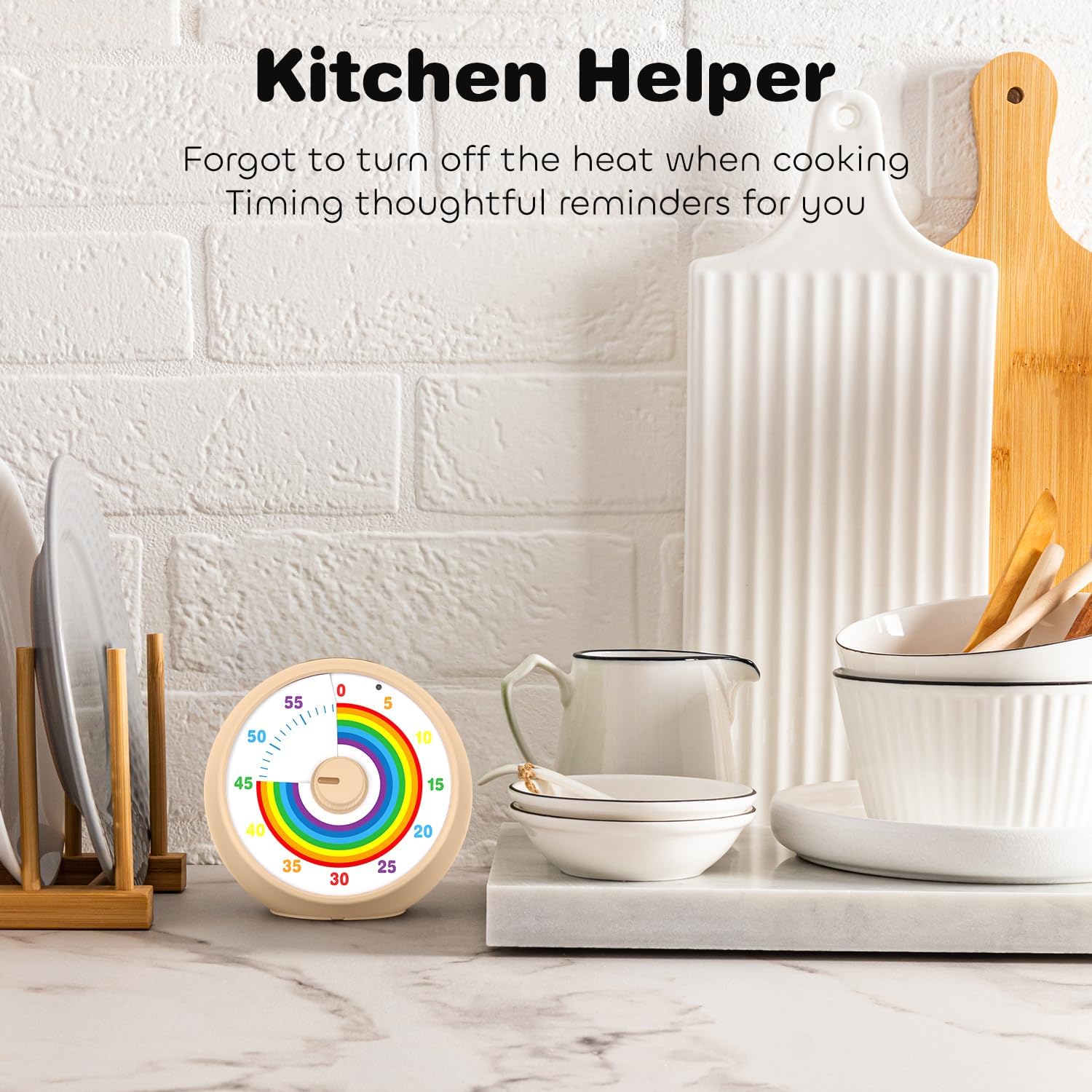 Visual Timer for Kids, 60-Minute Countdown Timer for Classroom Office Kitchen, Desk Timer Kids Time Management Tools with Silent Operation, Pomodoro Time Rainbow Pattern(Khaki)