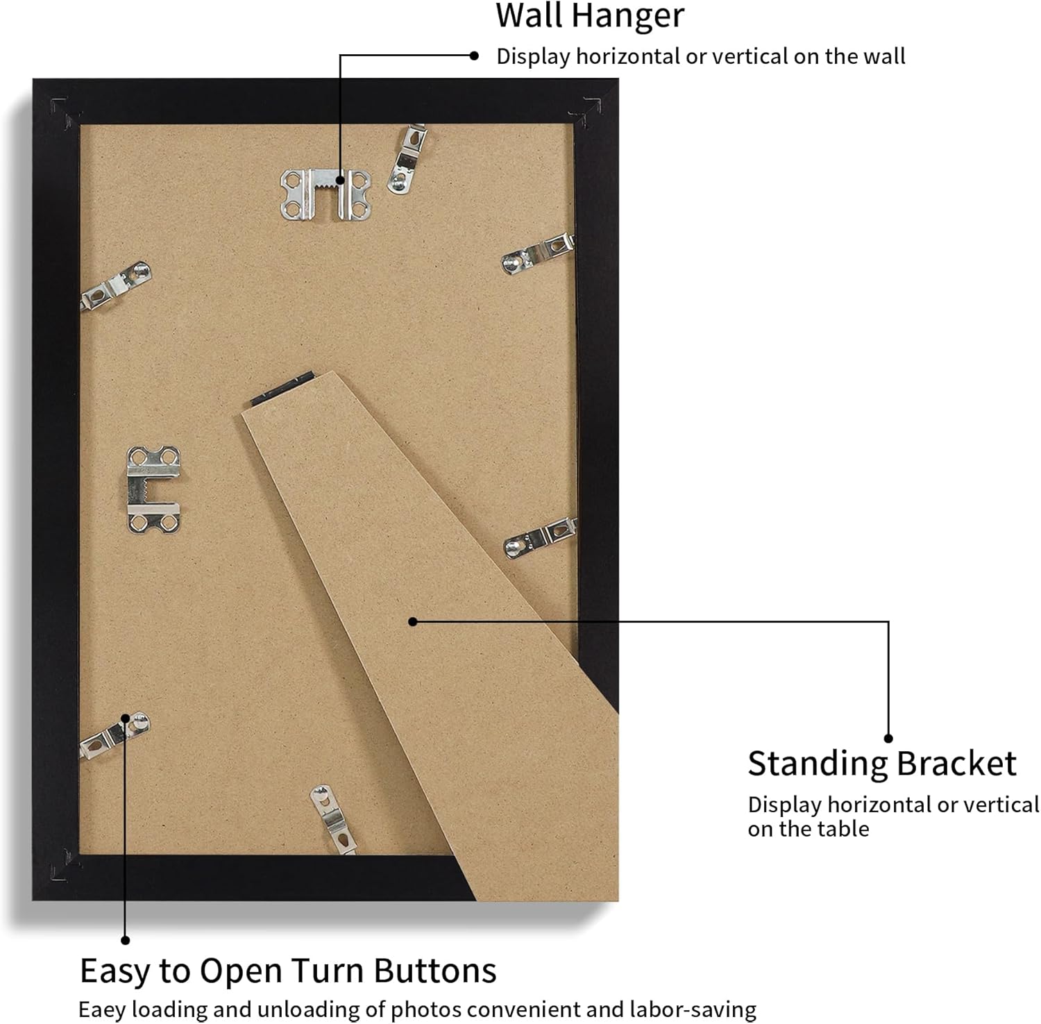 iRahmen 8x12 Picture Frame with HD Tempered Glass, Display Pictures 6x9 with Mat or 8 x 12 Without Mat, Wood Photo Frames for Tabletop and Wall Mount (Black, 1 Pack)