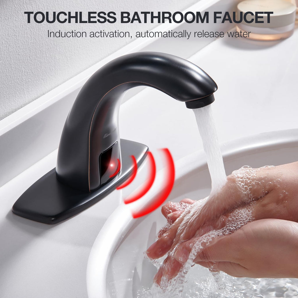 Charmingwater Touchless Bathroom Sink Faucet with Automatic Sensor, Motion Bathroom Faucet with Hole Cover Plate, Oil Rubbed Bronze