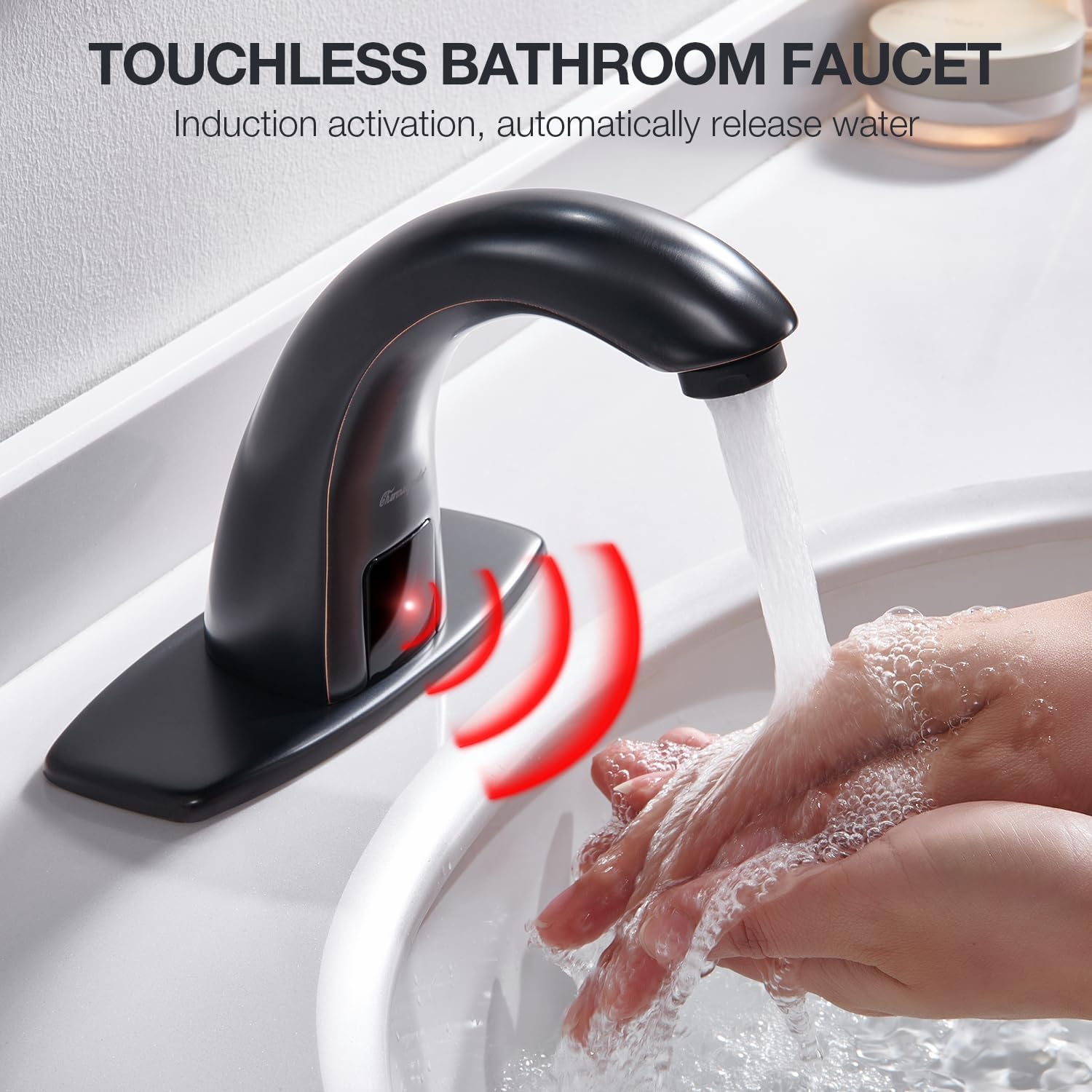 Charmingwater Touchless Bathroom Sink Faucet with Automatic Sensor, Motion Bathroom Faucet with Hole Cover Plate, Oil Rubbed Bronze