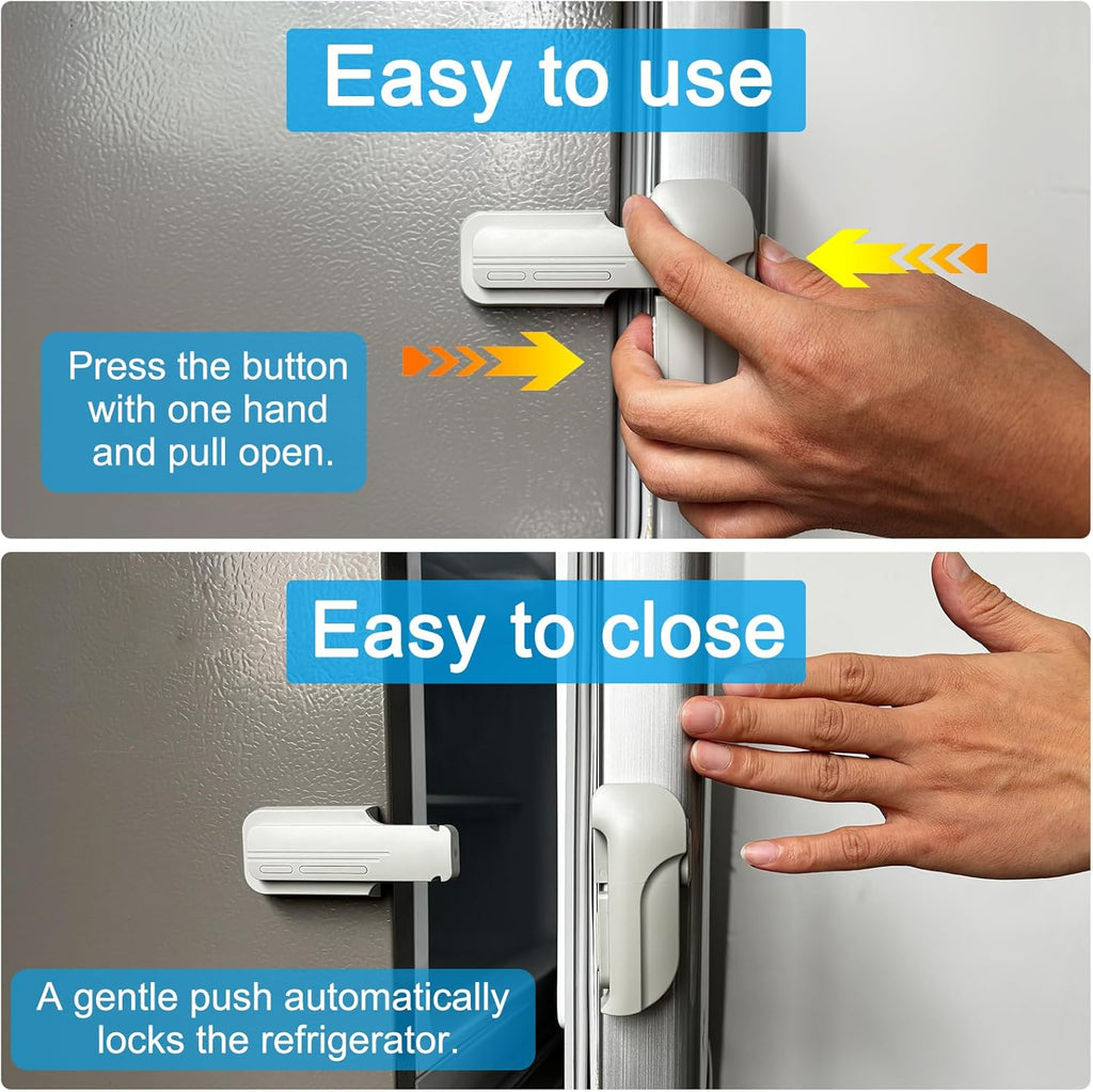 2 Pack Child Safety Refrigerator/Fridge/Freezer Door Lock, One Handed Operation & with Always Open Function, No Tools Need or Drill (Grey)