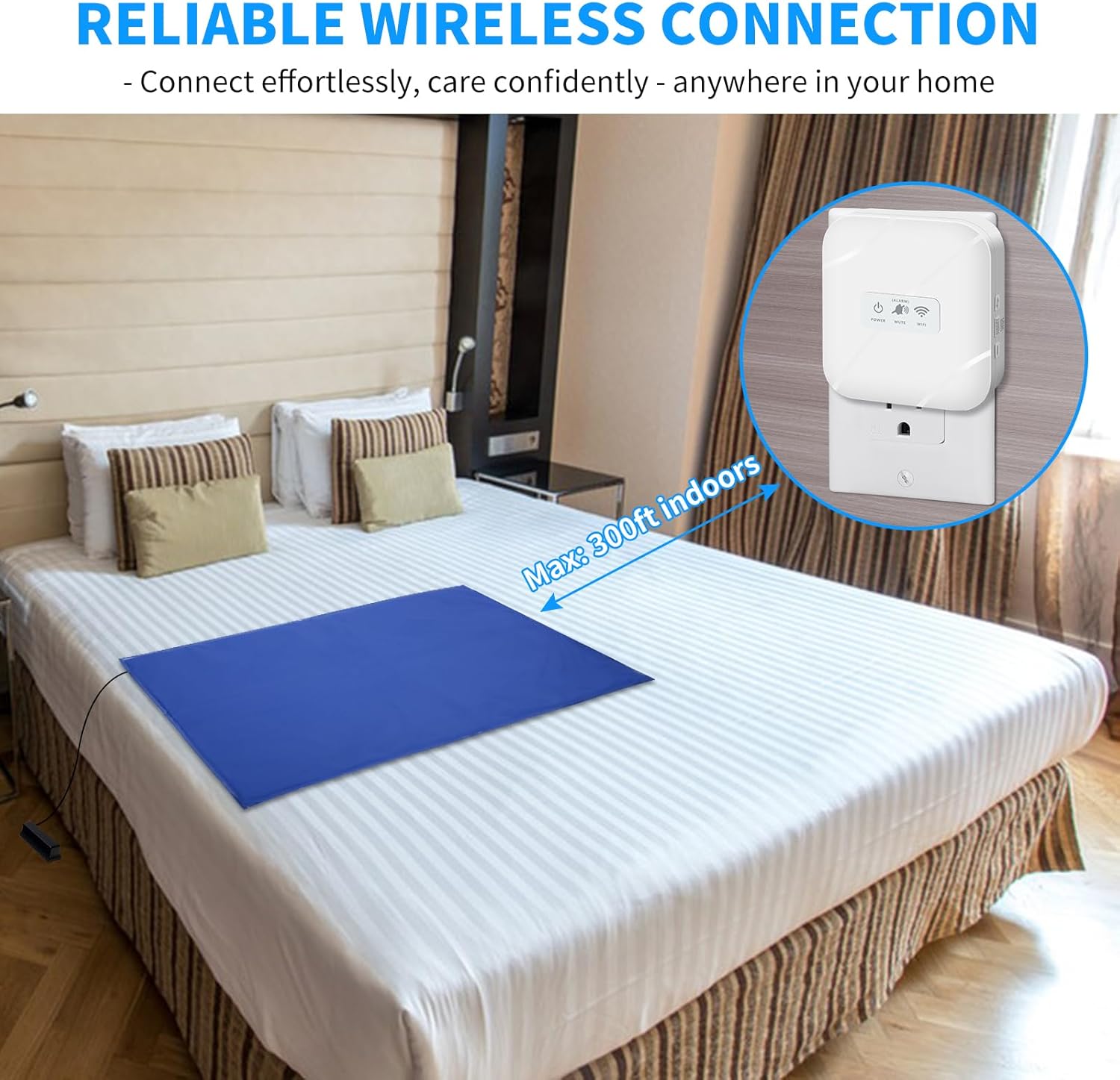 Briidea Wi-Fi Bed Alarm & Fall Prevention System for Elderly, Wireless 20''×28'' Bed Pad with Instant App Alerts, 300ft Coverage, Ideal for Home Care