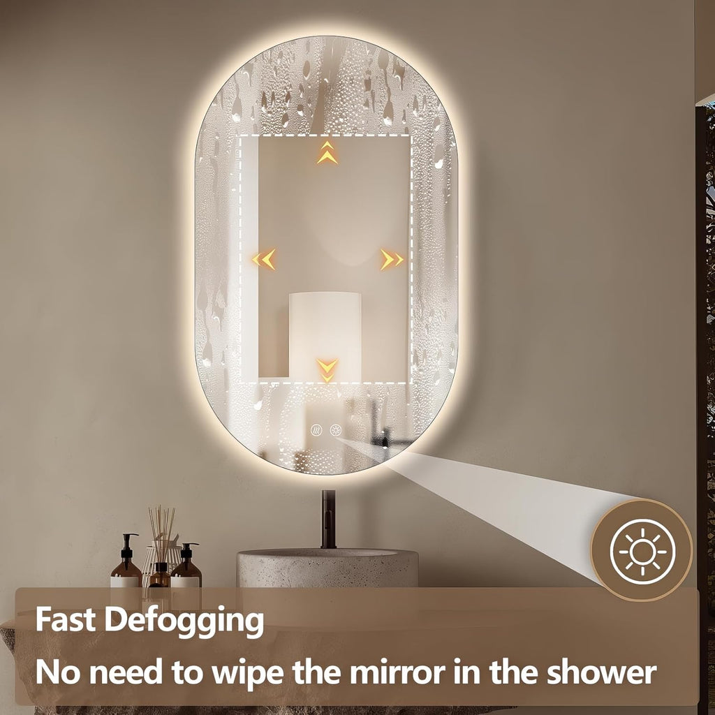 40" x 24" Oval LED Mirror for Bathroom, Backlit Vanity Mirror with Lights, Frameless Smart Wall Mirror, 3 Colors Stepless Dimmable, Anti-Fog, Shatterproof, Memory, CRI95+(Horizontal/Vertical)
