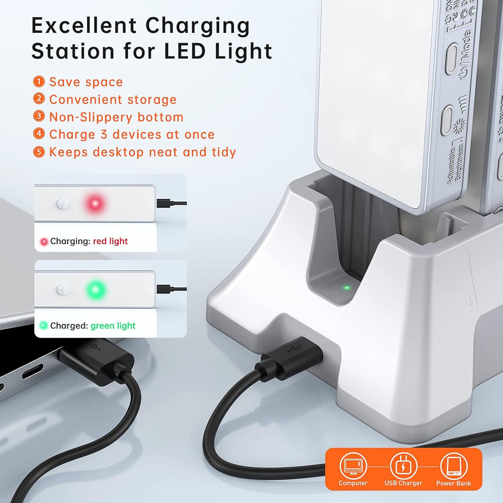LED Closet Light with Charging Station, 3 Pcs 3 Color Temperatures 30LEDs Dimmer Rechargeable Motion Sensor Under Cabinet Lighting, Stick-on Night Light for Kitchen