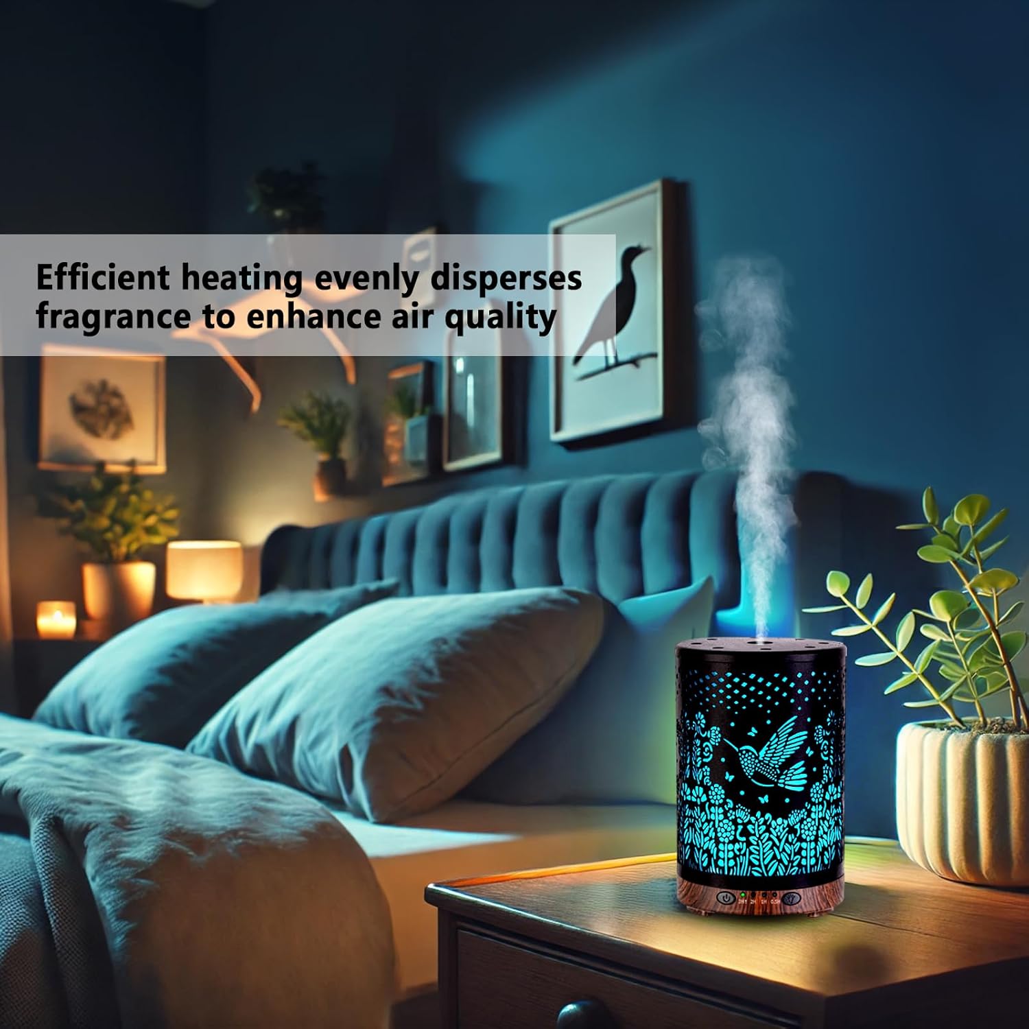 Essential Oil Diffuser 120ML Metal Aromatherapy Diffuser, Cool Mist Humidifier with Auto Shut-Off Protection 7 Color Lights for Home Office Spa (Bird)