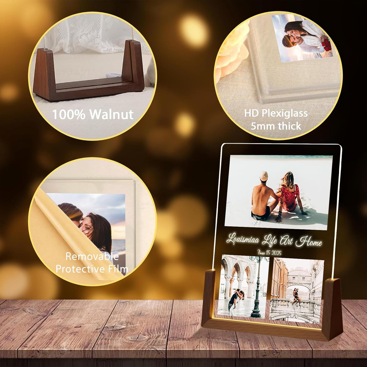 LOUISMIAA Customized Picture Frames with Night Light,Decorative Plaque Anniversary Birthday Mother’s Day Father’s Day Valentine’s Personalized Gifts for Boyfriend Girlfriend Couple Same Day Shipping