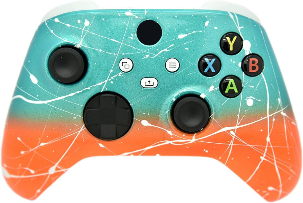 Hand Airbrushed Fade Custom Controller Compatible with Xbox Series X/S & Xbox One (Series X/S Teal & Orange White Drip)