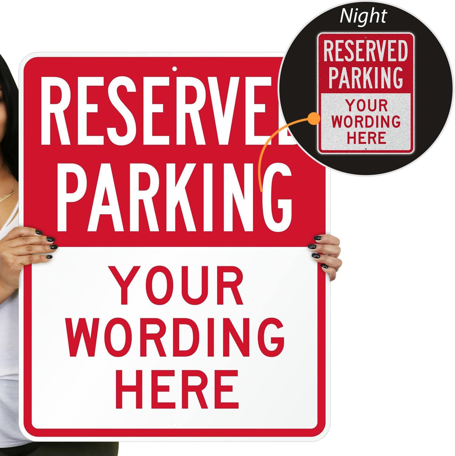 SmartSign 30 x 24 inch Custom “Reserved Parking” Metal Sign - Add Text, 80 mil Aluminum, 3M Laminated Engineer Grade Reflective Material, Red and White, Made in USA
