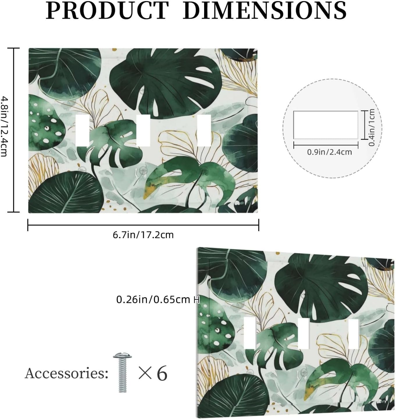 Boho Tropical Green Leaf Watercolor Banana Leaves Decorative Switch Plates 3 Gang Wall Plate Triple Toggle Light Switch Cover Faceplate Electrical Wall Panels For Bed Room Living Room Decor
