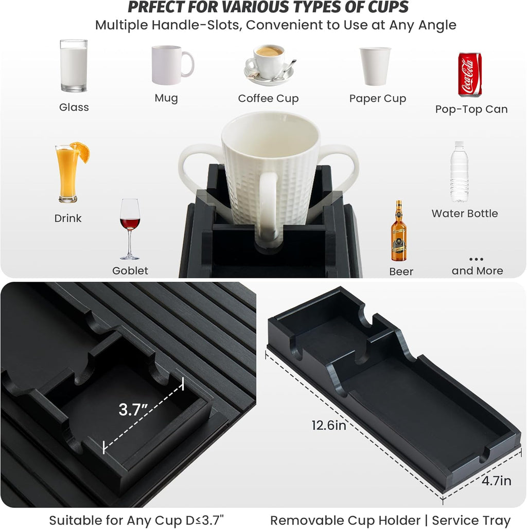 GEHE Detachable Couch Cup Holder, Anti Falling Sofa Arm Tray, Natural Bamboo Sofa Cup Holder More Safe for You Family, Portable Couch Arm Tray Armrest Table for Remote, Snacks, Phone, Drinks