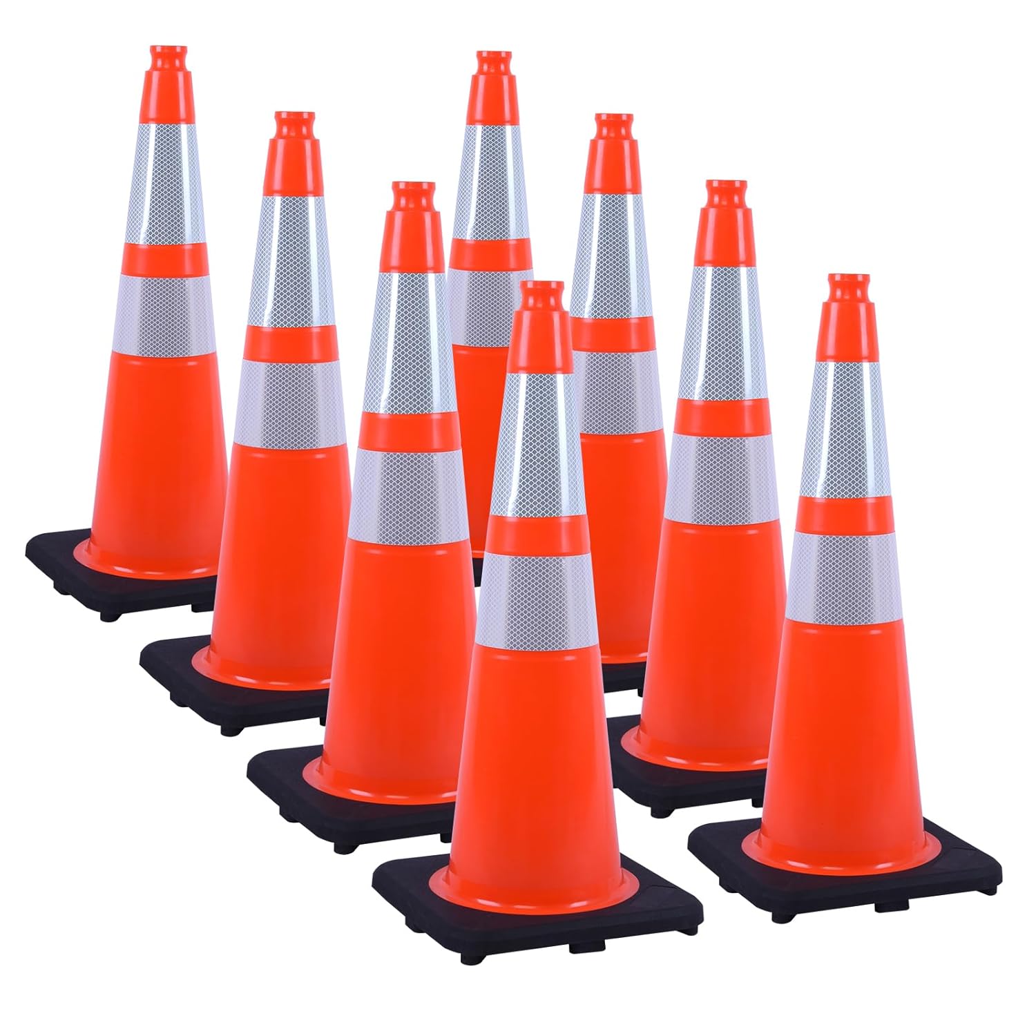 8 Pack 28 Inch Orange PVC Traffic Cones Black Base Stable Flexible, Road Safety Construction Zone Crowd Control Parking Safety Markers (8, Orange, 28 Inch)