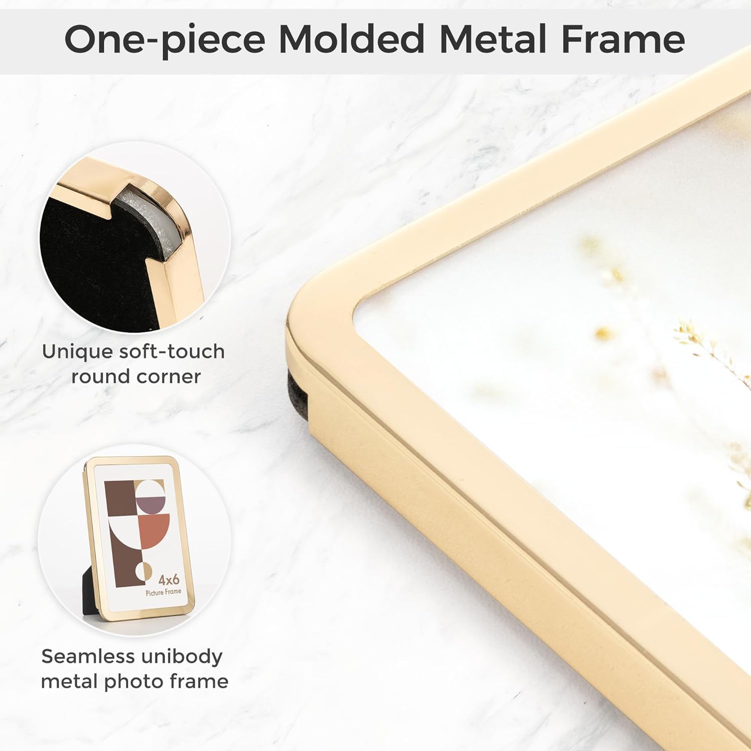 Axeman 11x14 Picture Frame-Metal Rounded Corner Frame 11x14, 11''x14''Photo Frame with Tempered Glass,Tabletop and Wall Display, One-Piece 11 By 14 Metal Picture Frame for images, Gold