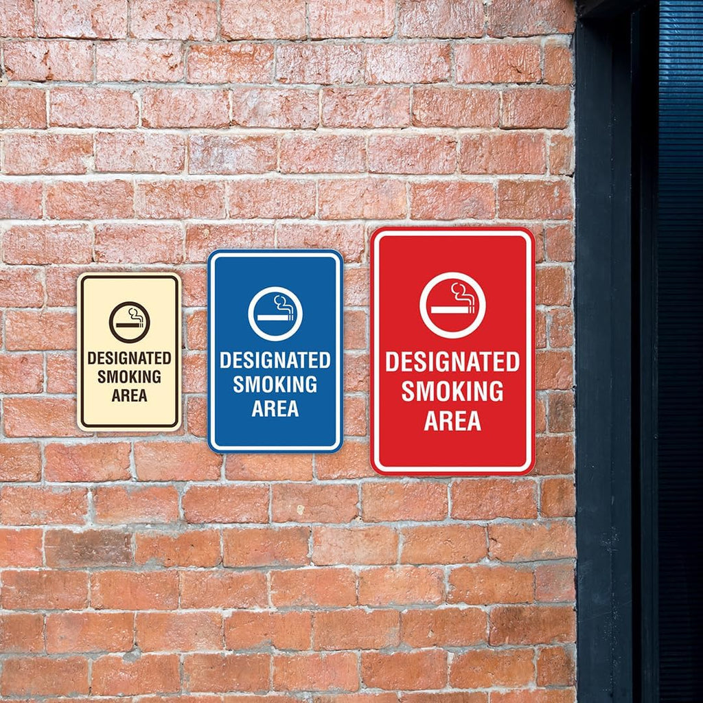 Signs ByLITA Portrait Round Designated Smoking Area Sign with Adhesive Tape, Mounts On Any Surface, Weather Resistant, Indoor/Outdoor Use (Brushed Silver) - Large 2 Pack