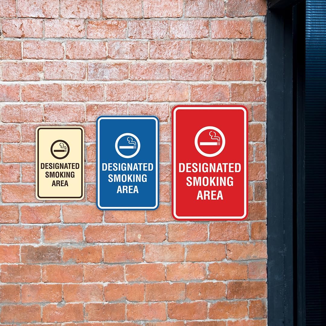 Signs ByLITA Portrait Round Designated Smoking Area Sign with Adhesive Tape, Mounts On Any Surface, Weather Resistant, Indoor/Outdoor Use (Walnut) - Large 2 Pack