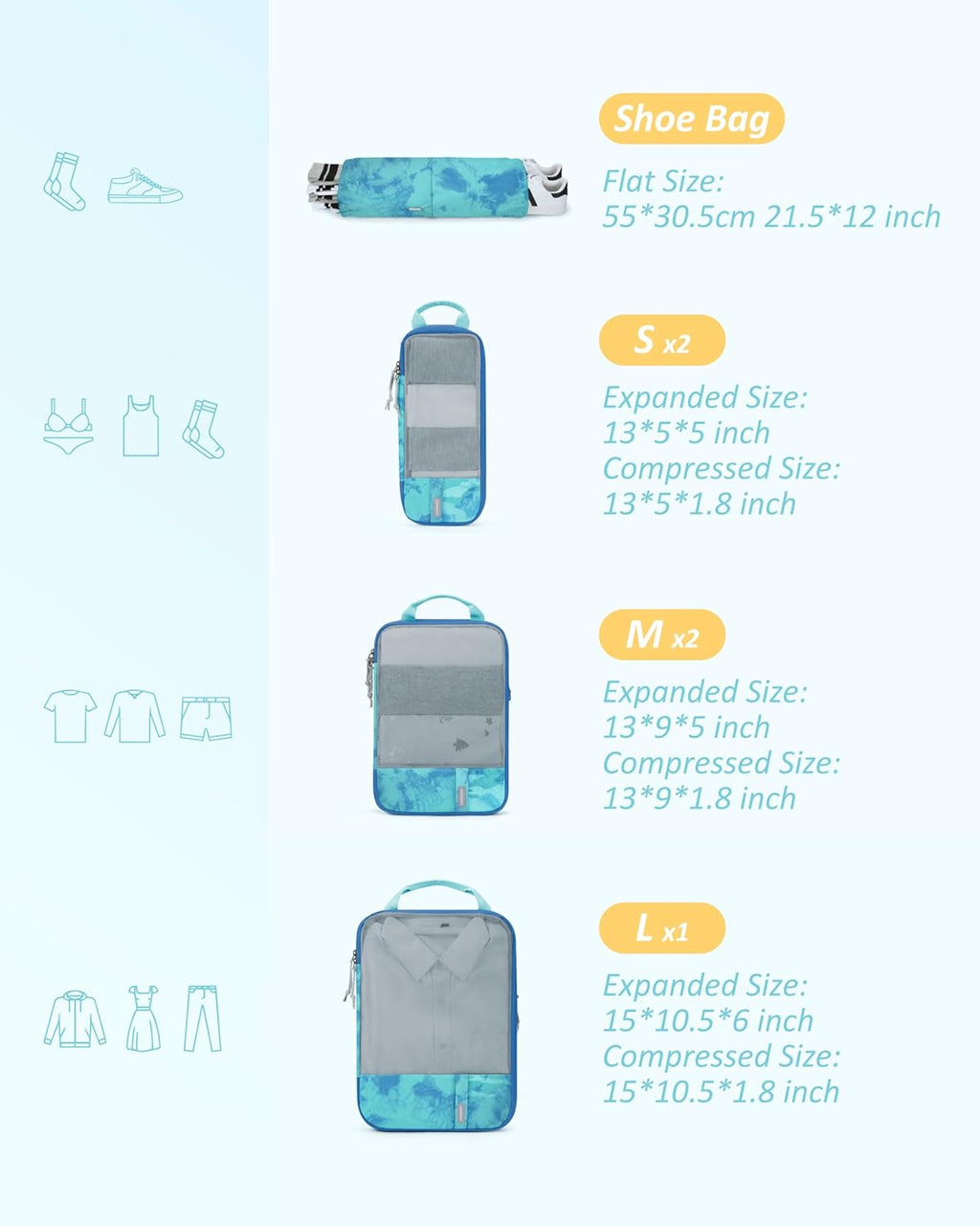 BAGSMART 6 Set /4 Set/2 Set Compression Packing Cubes for Travel, Lightweight Luggage Organizer Bags, Durable Space Saver Bags Travel Essentials
