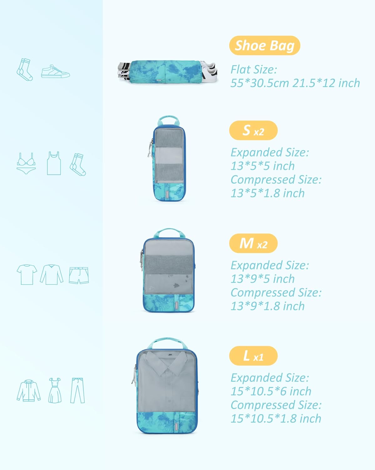 BAGSMART 6 Set /4 Set/2 Set Compression Packing Cubes for Travel, Lightweight Luggage Organizer Bags, Durable Space Saver Bags Travel Essentials