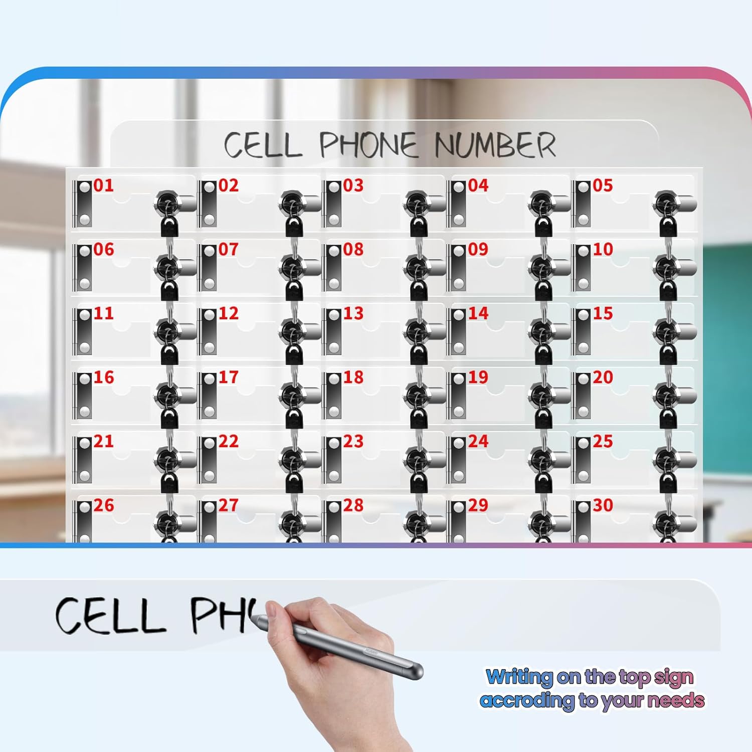 40 Slots Cell Phone Locker Box for Classroom with Door Locks and Keys Clear Acrylic Cell Phone Lock Storage Cabinet Wall Mounted for School Factory Office