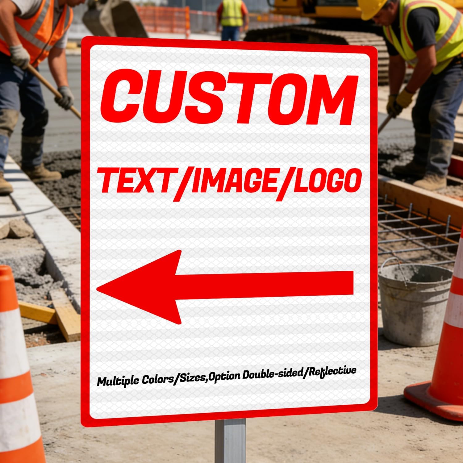 Custom metal outdoor signs, warning sign, custom vertical signs, arrow, multiple sizes/colors available, optional double-sided/reflective, for Business, Workplace, office, Home, road (vertical)