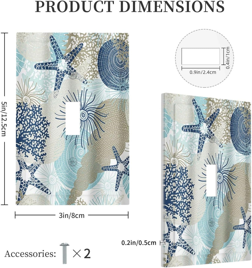 Decorative Light Switch Cover Plate Blue Starfish Brown Coral Ocean 1 Gang Single Toggle Wall Plates for Electrical Outlets Outlet Covers Switch Plate Covers Faceplate for Girlroom Home Decor