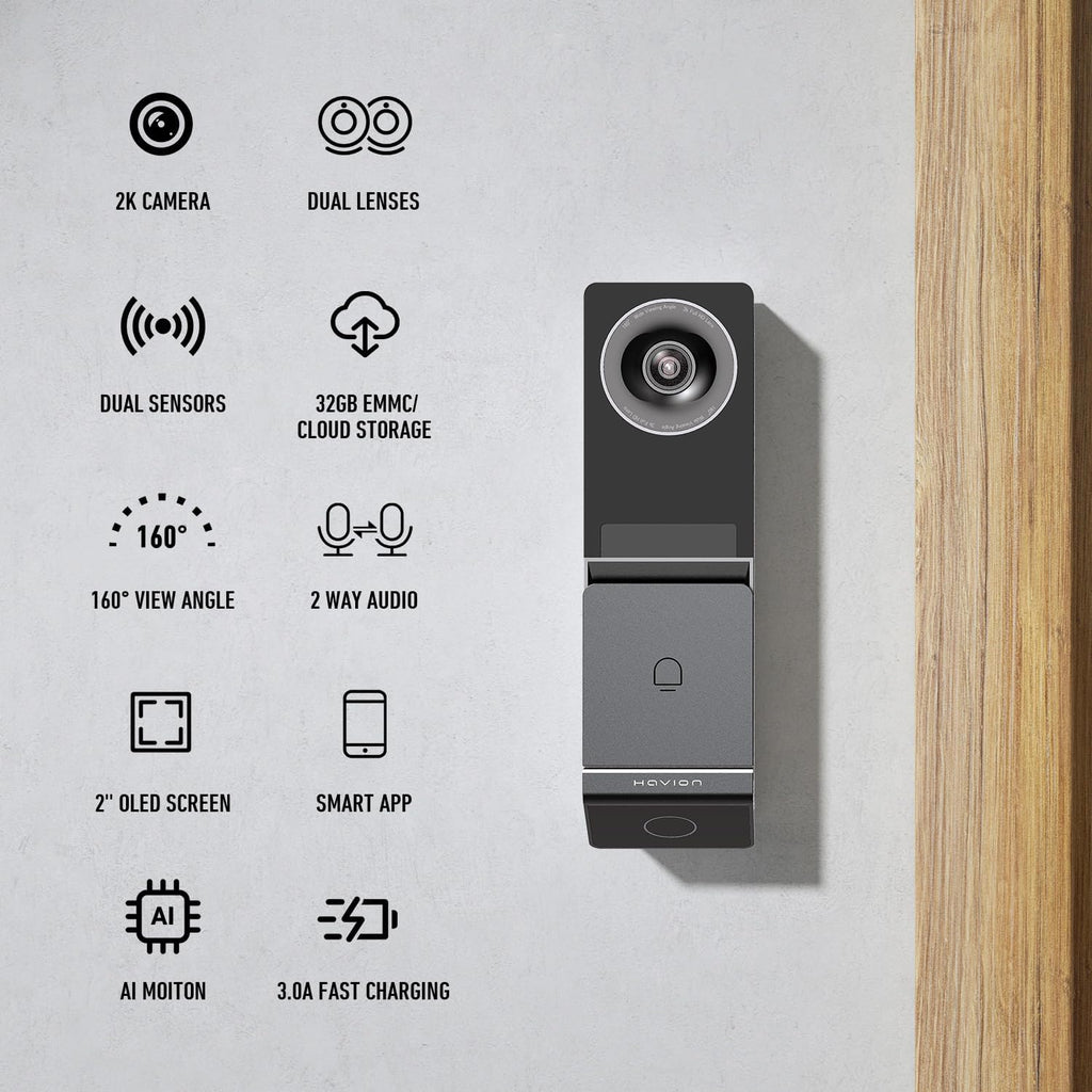 Wireless Video Doorbell w/ Smart Lock Set - Incl. Chime, Dual Cameras, 5MP 3K QHD, 2'' Screen & 32GB eMMC, Motion Detection & Real-time Alert, 2-way Audio, Door Bell and Keyless Entry Front Door Lock