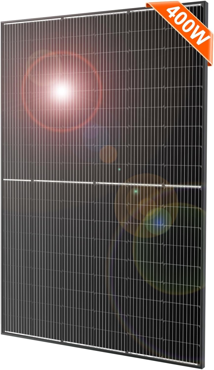 DOKIO 400W 31V Mono Solar Panel - Works for 12V/24V Systems, Equipped with 9.84ft MC4 Wiring, Perfect for Gardens, Courtyards, Greenhouses, Sheds, Terraces & Off-Grid Battery Charging.