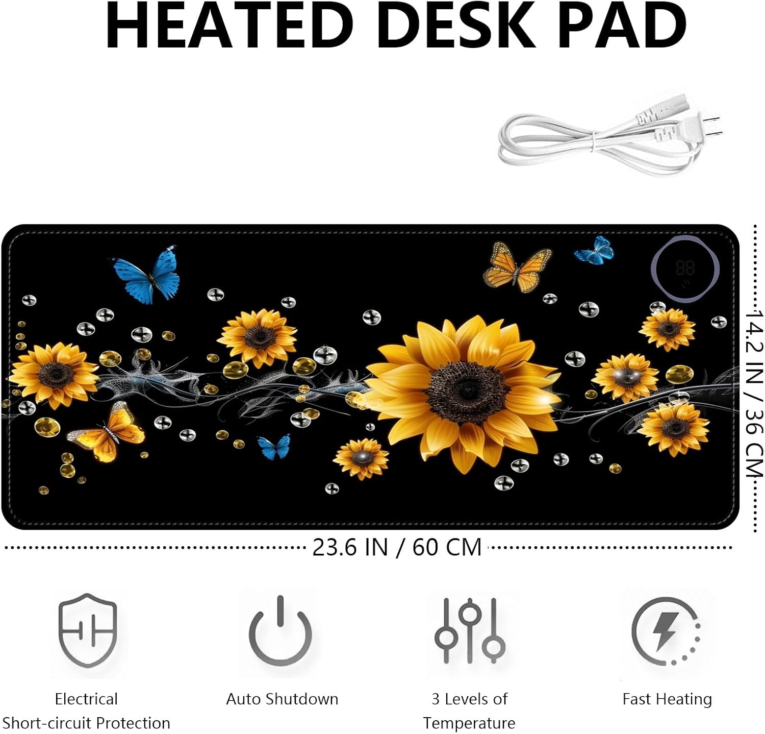 Heated Mouse Pad with 3 Levels Heated & 3 Hours Auto Shut-Off Mouse Pad for Warming Hands in Office Home, 23.6" x 14.2"Large Safe Desk Mat Hand Warmer，A River of Flowers