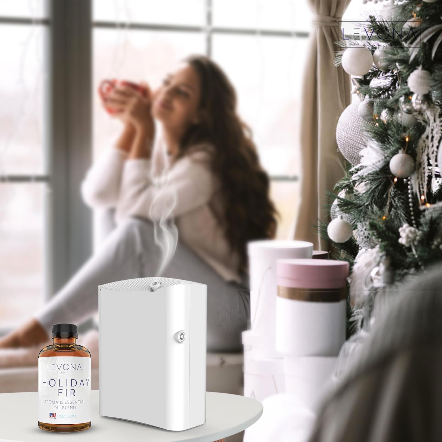 Levona Scent Essential Oil - Fresh Aroma for Home, Office, Hotel & Spa, Perfect in Humidifiers and Diffusers, Luxury Fragrance, with Sandalwood, Amber, Winter Fir Notes - 500ml/ 17 fl oz, Holiday Fir