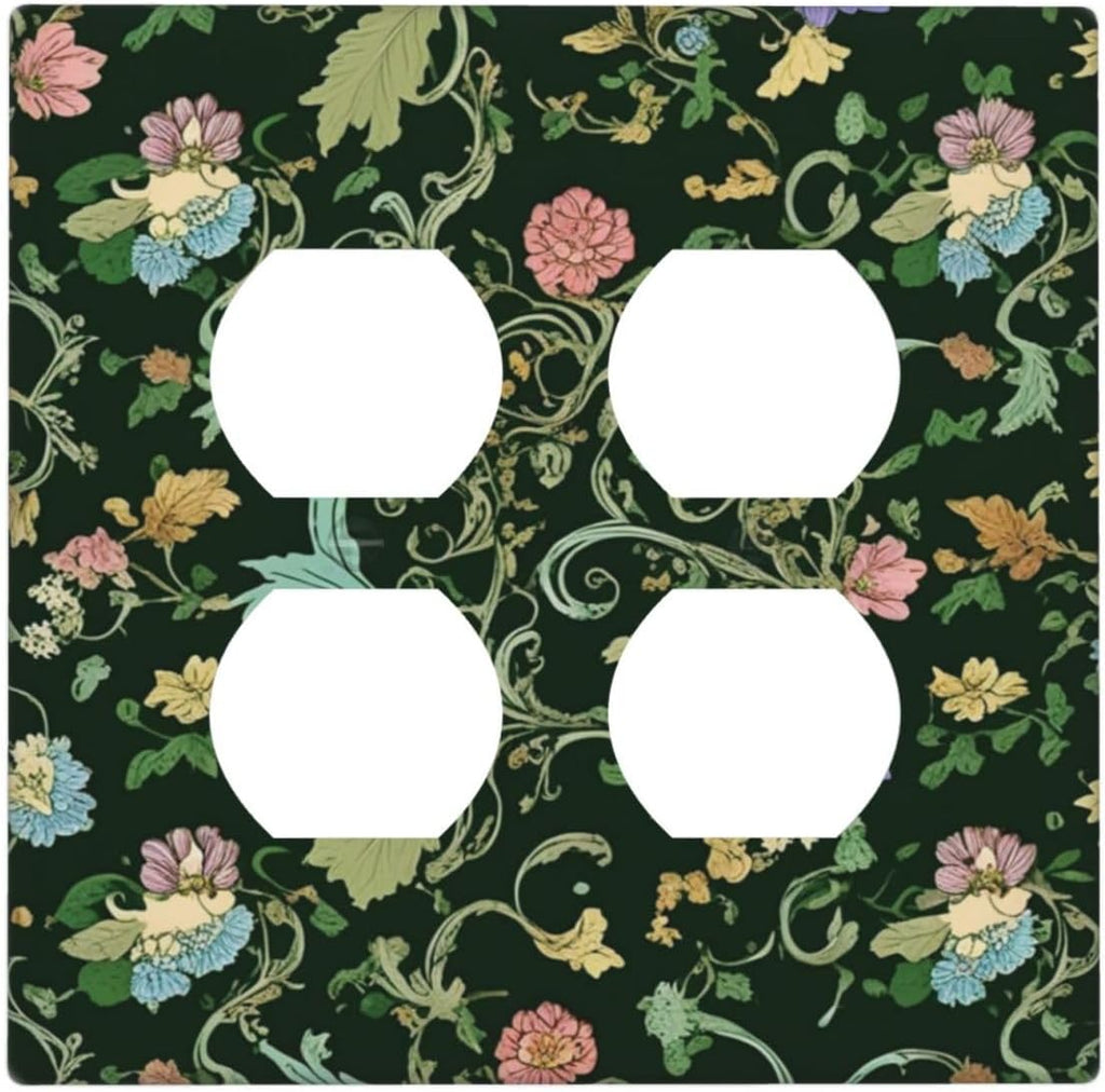 Decorative Outlet Covers Vintage Green Leaf Plant Rustic Pink Flower 2 Gang Wall Plate Cover Double Duplex Receptacle Two Switch Light Switch Cover Plate Jumbo Dual Faceplate