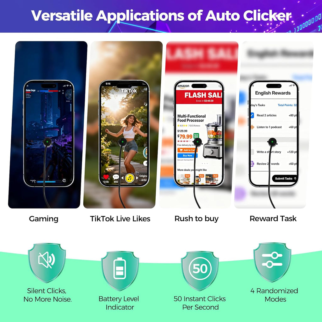 PAWFECTJEE Auto Clicker for iPhone Android, Gaming Screen Tapper with 50 Clicks/Sec, Ultra-Slow Mode, Compatible with iOS iPad, Live Likes & Rewards (Controller With 1 Click Head)