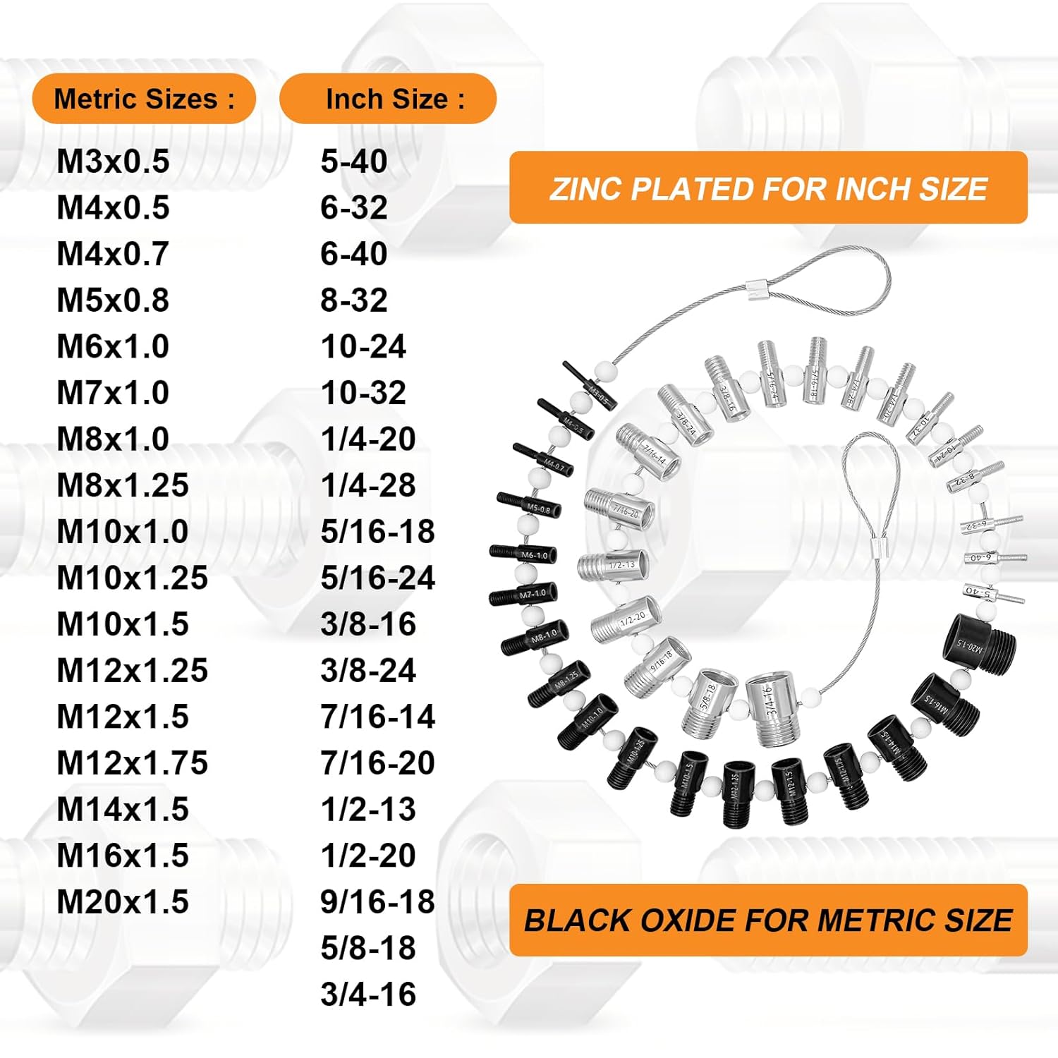 Nut & Bolt Thread Checker (Inch & Metric) - 36 Male/Female Gauges - 19 Inch & 17 Metric Nut and Bolt Thread Size Checker Identifier Gauges
