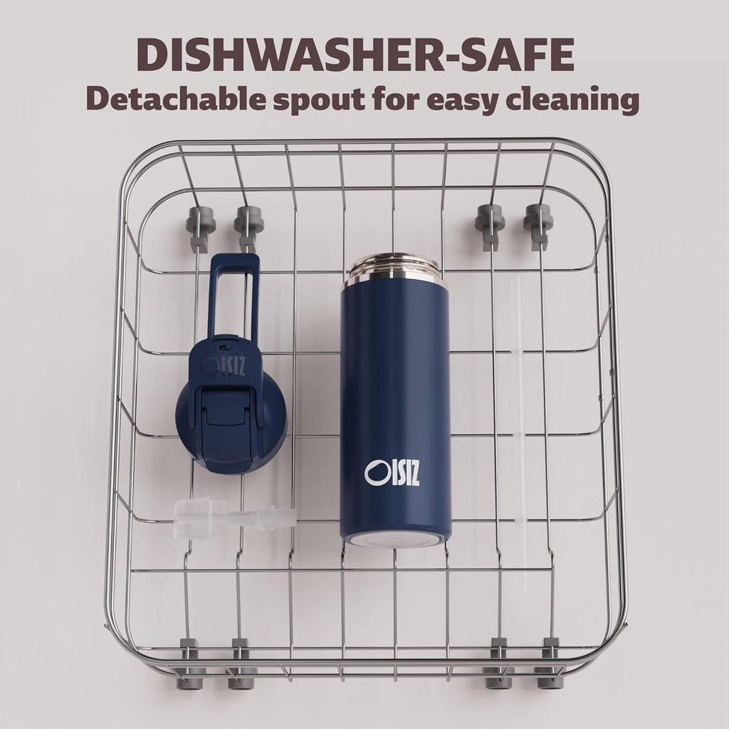 OISIZ Insulated Water Bottle 20 oz with 2 in 1 Spout and Straw Lid,One Click Safety Lock,100% Leakproof,Keep Cold 24H,Vacuum Stainless Steel Water Bottle for School,Travel and Sports,Dishwasher Safe