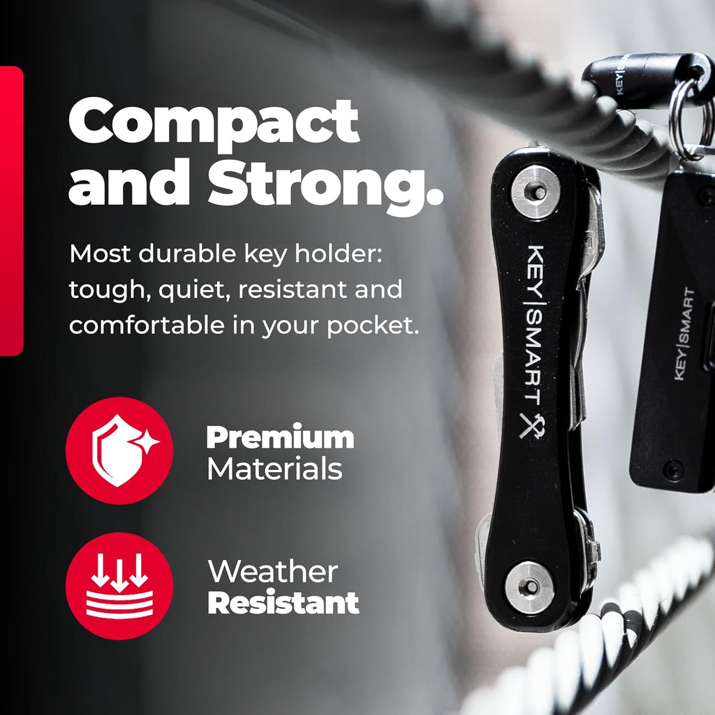 KeySmart Rugged - Multitool Key Holder for Keychain w/Bottle Opener and Pocket Clip, Organizer for Keys, EDC Keychains, Ring for Car Fobs Key Chains, Expandable (Up to 14 Keys, Black)