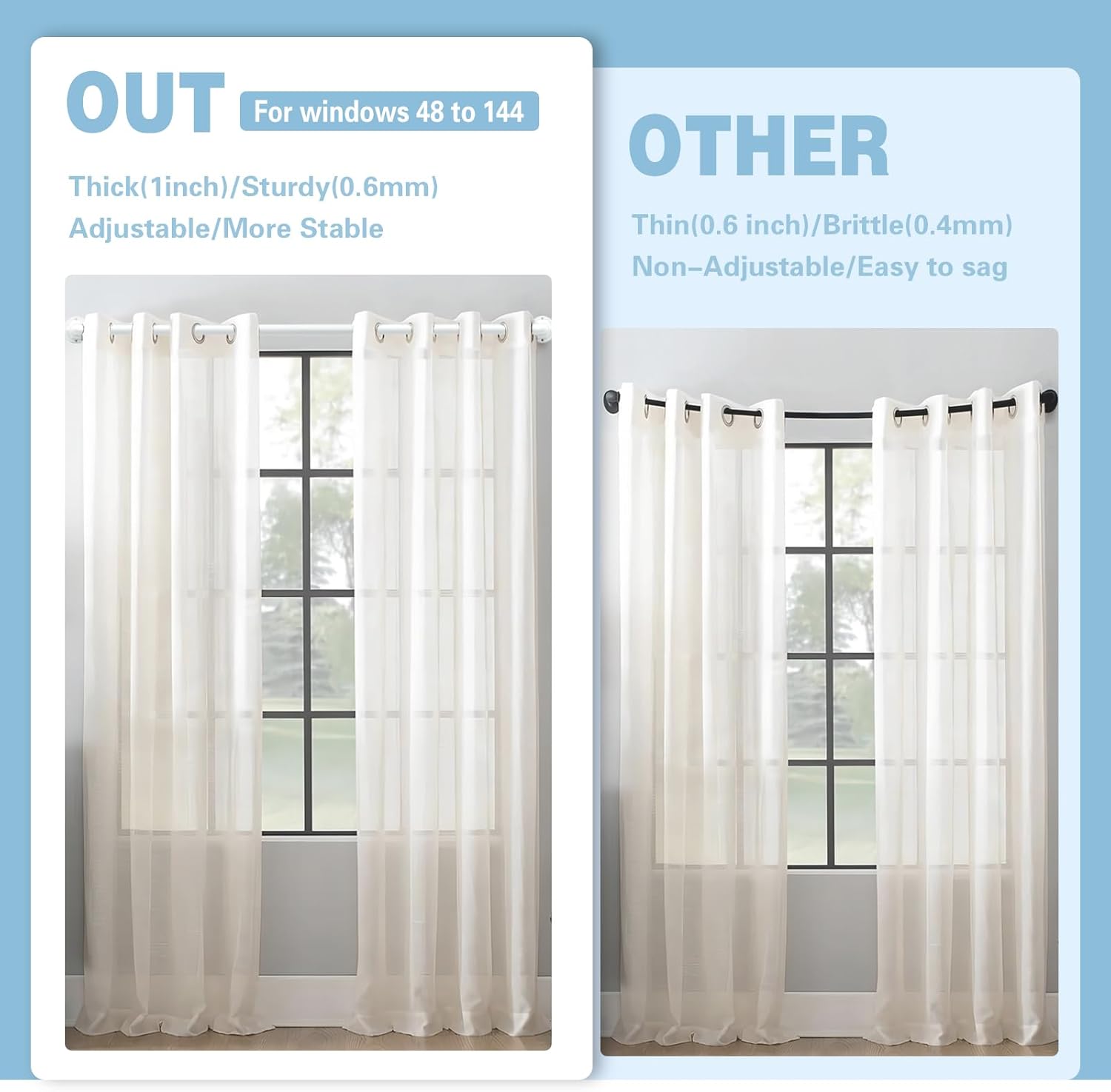 Curtain Rods for Windows 16 to 120 Inches Adjustable Blackout Wrap Around 1 Inch Diameter Curtain Rod,Ivory White