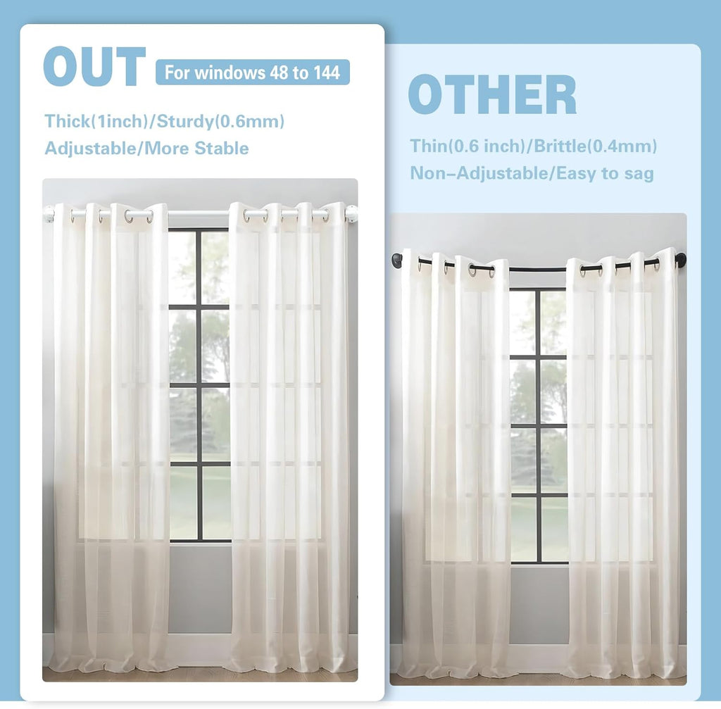 Curtain Rods for Windows 16 to 88 Inches Adjustable Blackout Wrap Around 1 Inch Diameter Curtain Rod,Ivory White