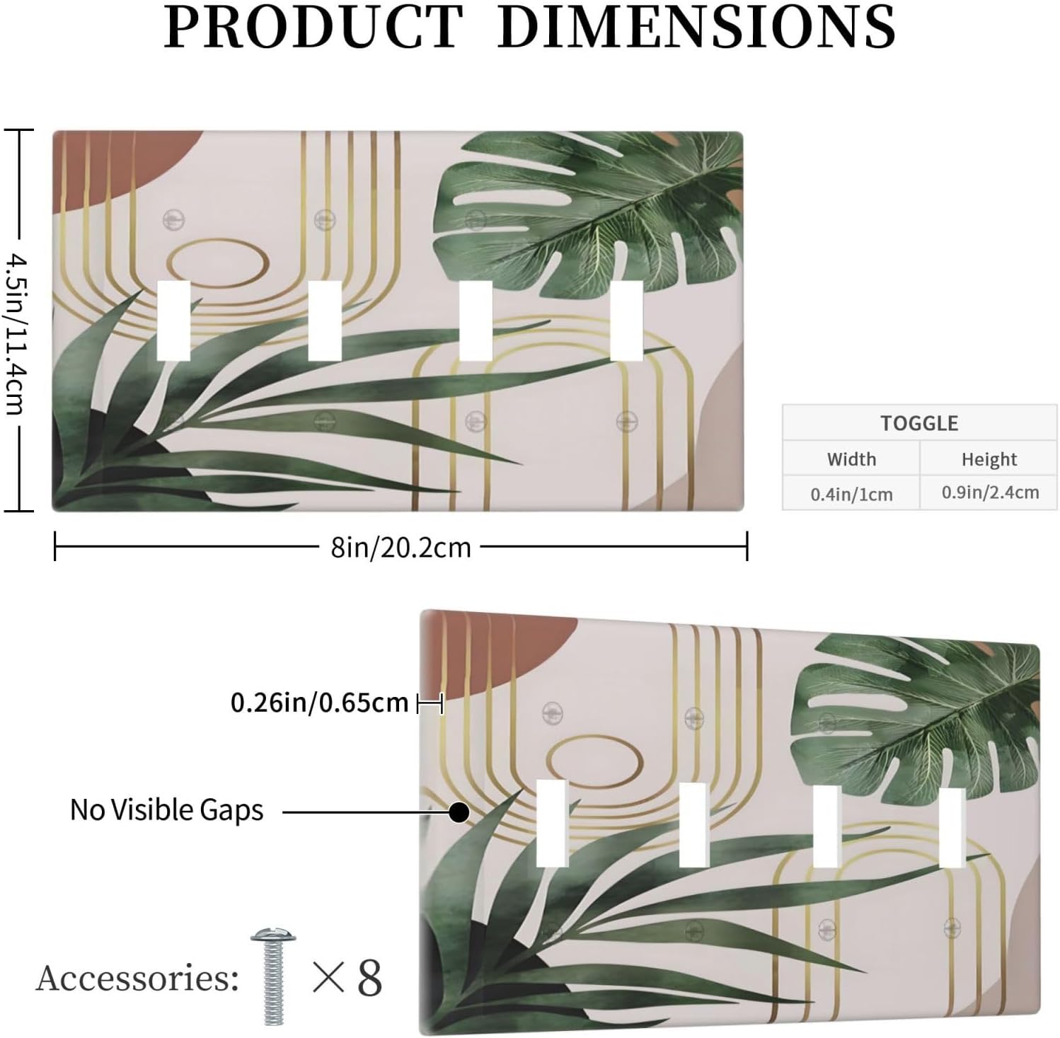 Decorative Light Switch Plate Covers Boho Mid Century Abstract Arch Green Leaves 4 Gang Light Switch Cover Plate Quad Toggle Wall Plate Outlet Covers for Bedroom Home Decor