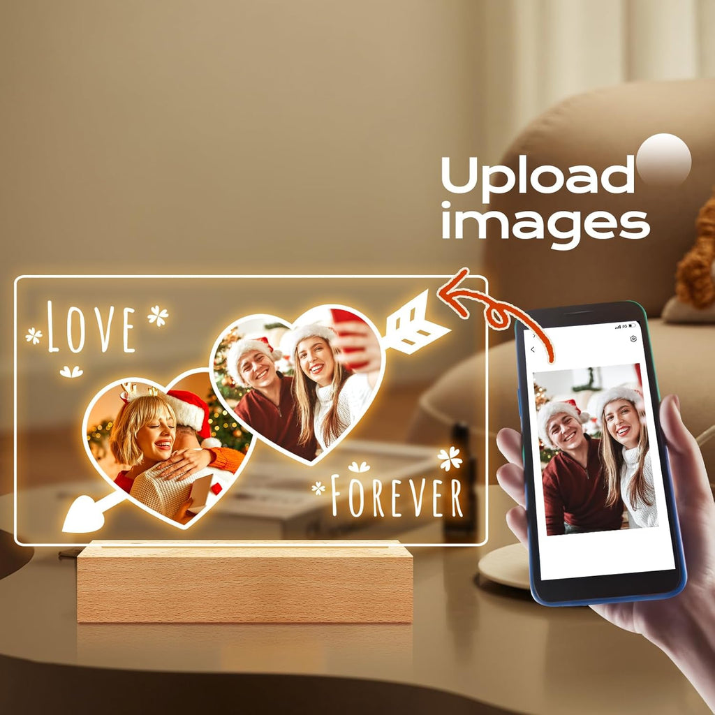 Personalized Christmas Anniversary Couple Gifts for Women & Men, Custom Picture Frame with Photo, Personalized Photo Frame with Night Light, Customized Gifts for Her & Him