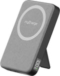 myCharge CliqLuxe 10,000mAh Wireless Magnetic Power Bank - Qi2.2 25W Ultra-Fast Wireless Charging | with Stand | 20W PD USB-C Port | Digital Battery Display | Premium Grey Fabric (Without Wall Plug)