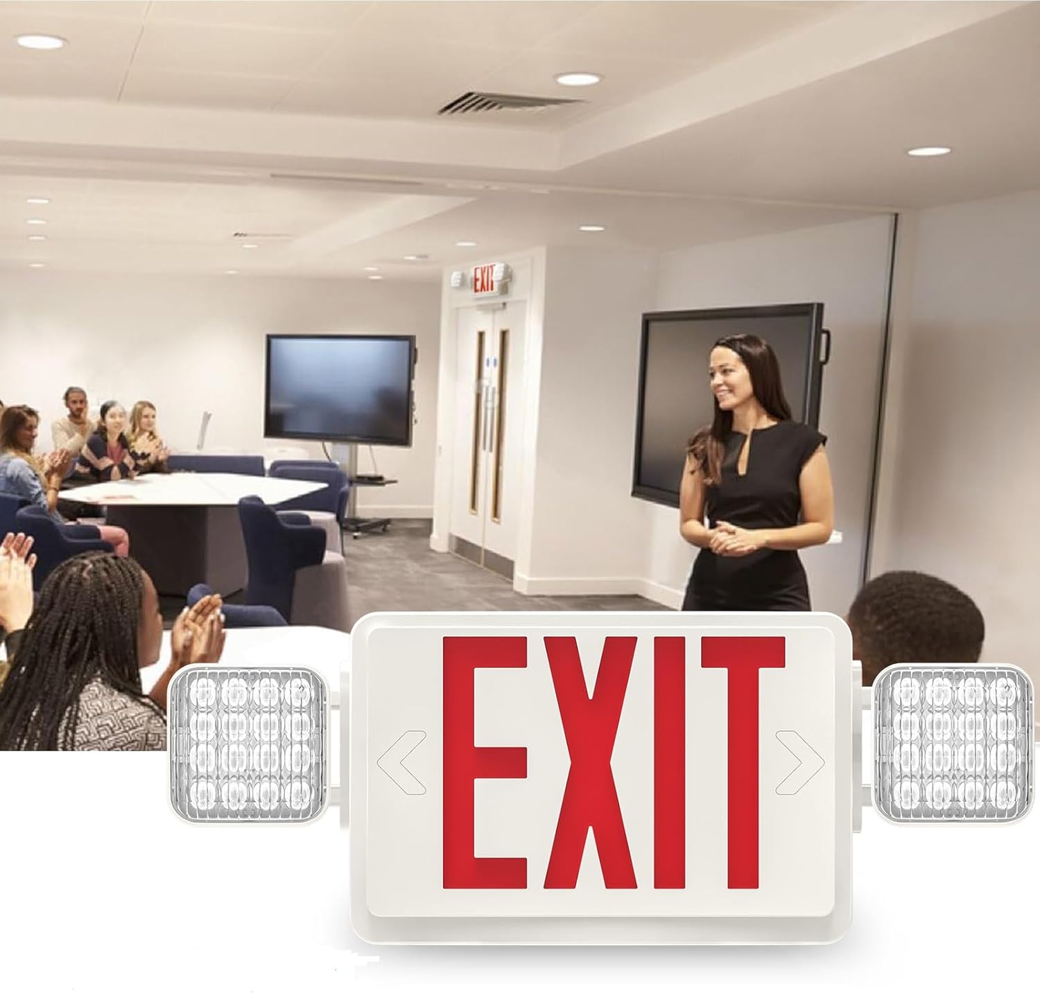 6 Packs Red Exit Sign with Emergency Lights, LED Emergency Exit Light with Battery Backup, UL Listed, AC 120/277V, Commercial Emergency Lights Combo for Business/Home.