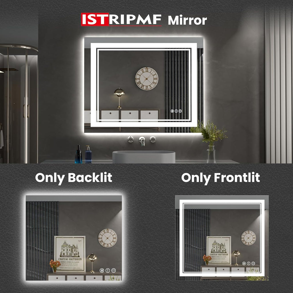 40 x 24 Inch LED Bathroom Mirror with Lights, Front Light and Backlit Anti-Fog Dimmable Memory Lighted Vanity Mirror, Shatterproof Wall-Mounted Led Mirror for Bathroom