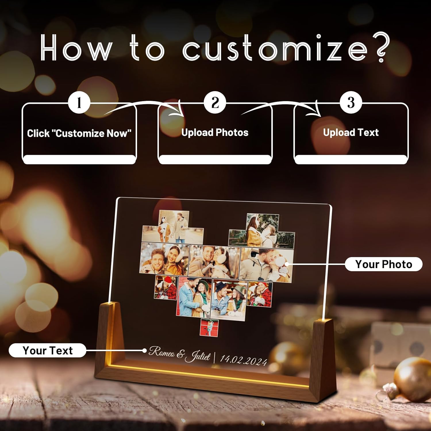 Photo Decorative Plaque Personalized Gifts, Custom Gifts for Him Her, Customized Picture Frame for Boyfriend Girlfriend Couples Wife Women on Anniversary Birthday
