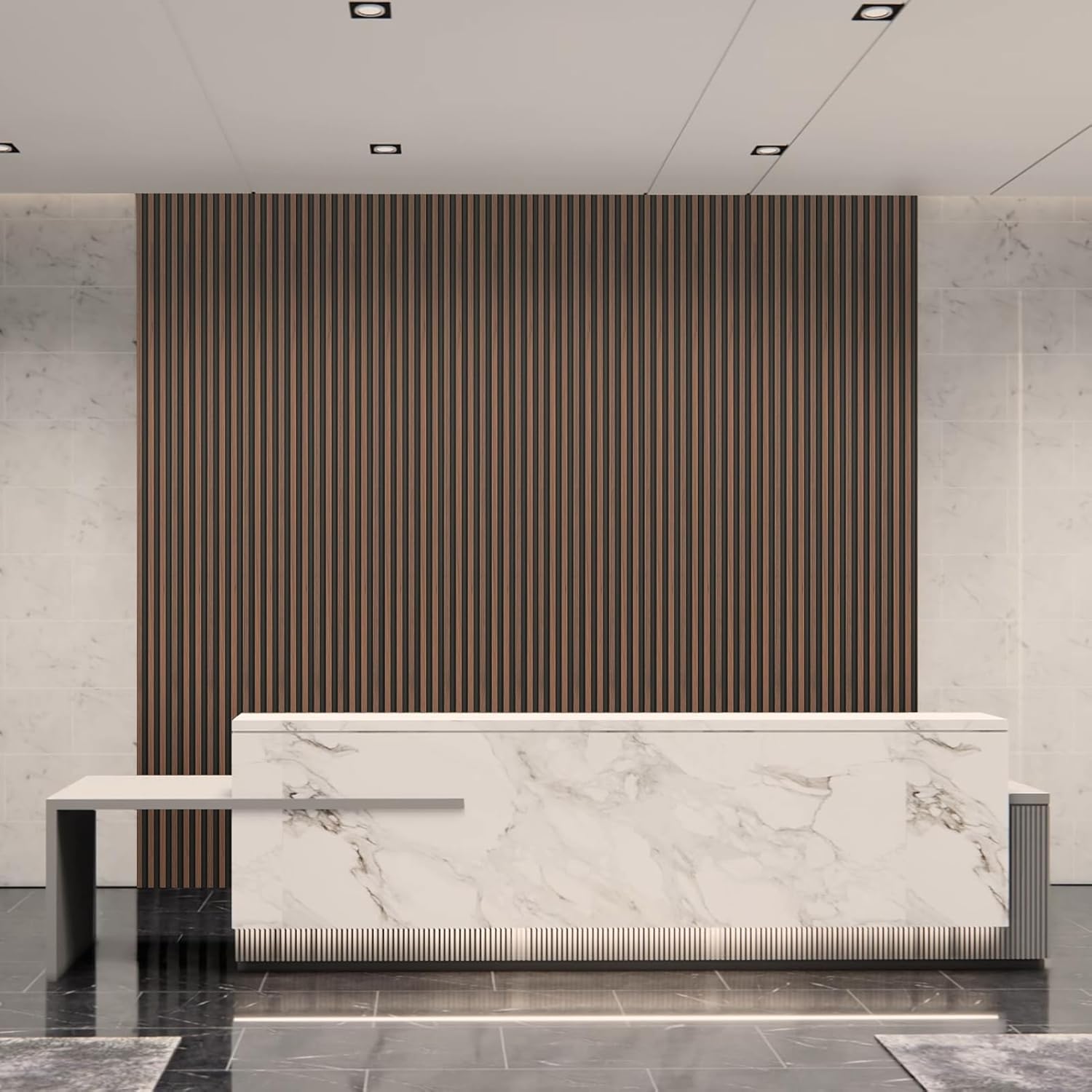 Art3d 8-Pack WPC Wood Slat Wall Panel for Interior Décor, 3D Wood Fluted Acoustic Wall Paneling for Living Room Bedroom Home & Office Accent Decor - 96 x 6 Inch Walnut