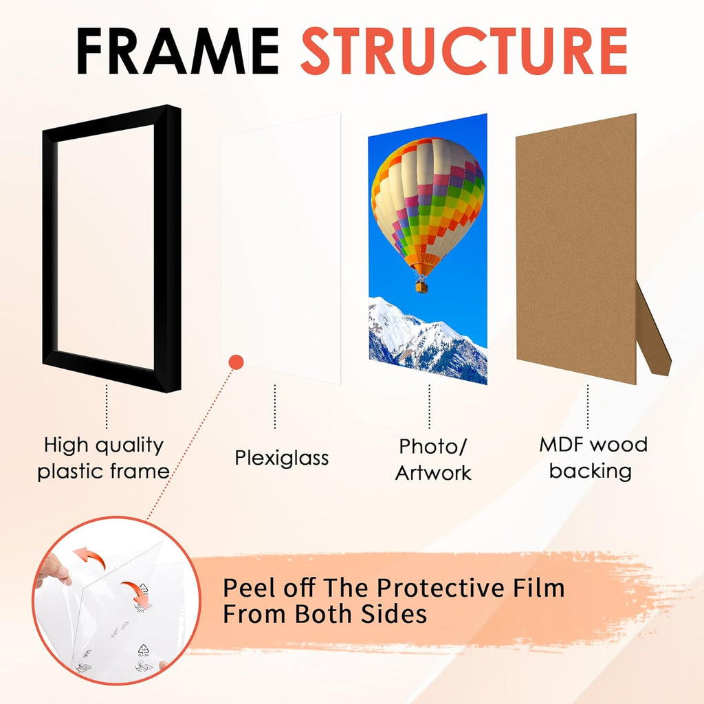 FIXSMITH 4x6 Picture Frame Set of 10, Black Photo Frames Bulk with HD Plexiglass for Wall Hanging or Tabletop Display, Multi Picture Frames Collage for Wall Decor